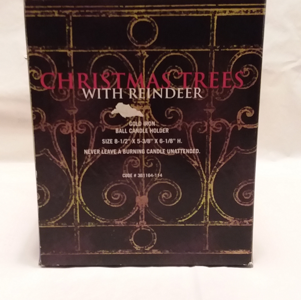 Winter Woodland Gold Reindeer Trees Candle Holder NIB - Picture 6 of 8